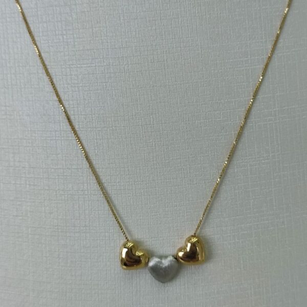 Colar 3 Corações em Ouro 18k