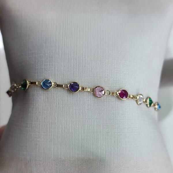 Pulseira Feminina Zircônias Coloridas em Ouro 18k /750