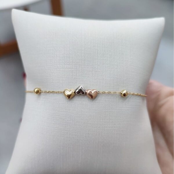 Pulseira feminina Coração 3 Ouros em Ouro 18k /750